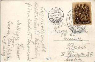 1938 Losonc, Lucenec; mozaiklap zsinagógával / multi-view postcard with synagogue + "1938 Loson...