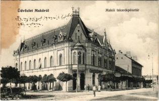 1908 Makó, Makói Takarékpénztár, üzletek. Vészi Dezső kiadása (fl)