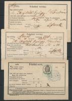 1867-1869 3 db feladási vevény, közte 1 illetékbélyeges