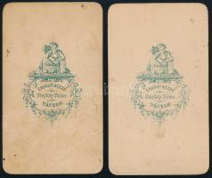 cca 1865 Házaspár portréja, 2 db keményhátú fotó Erdősy Rezső váci műterméből, sérült, 10,5×6,5 cm