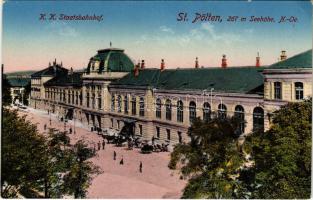 Sankt Pölten, St. Poelten; K. K. Staatsbahnhof. P. Ledermann / railway station (EK)