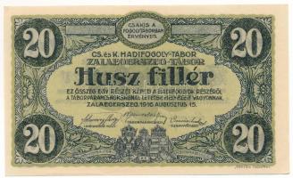 1916. Zalaegerszeg / hadifogolytábor 1916. augusztus 15. 20f arab sorozat és sorszámmal, "28 08...