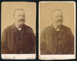 cca 1890 2 db portré egy személyről, keményhátú fotó Sréter temesvári műterméből, vágott karton, 10,...