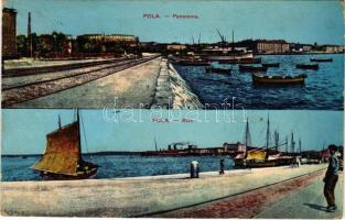 1916 Pola, Pula; Panorama, Riva. Dep. G.C. Pola 1915. + "K.U.K. KRIEGSMARINE SM SCHIFF TEGETTHO...