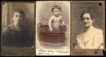 cca 1900-1920 Női és kisgyerek portréja, 3 db keményhátú fotó (Párkány, Ruttka, Szenicz), egyiken ly...
