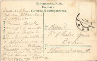 1907 Lovran, Laurana, Lovrana; Hafen-Studie mit Königsvilla / port, villa hotel and restaurant (Rb)