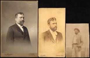 cca 1880-1900 3 db keményhátú fotó erdélyi úrról, erdélyi és fiumei műtermekből, egyik vágott, 10,5×...