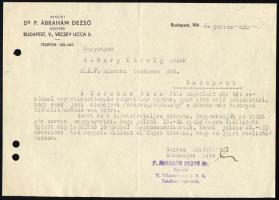 1943 Pattantyús-Ábrahám Dezső (1875-1973) 1919-es miniszterelnök autográf aláírása ügyvédi fejléces ...