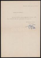1946 Bán Antal (1903-1951) iparügyi miniszter autográf aláírása levélen