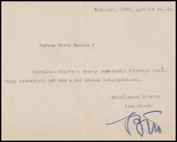 1946 Bán Antal (1903-1951) iparügyi miniszter autográf aláírása levélen