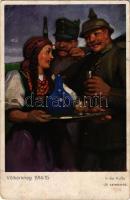 1918 Jó czimborák. Első világháborús osztrák-magyar katonai művészlap / In der Pussta. Völkerkrieg 1...