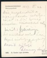 1943 Bárányos Károly (1892-1952) közellátási és földművelésügyi miniszter autográf aláírása levélen