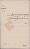1889 Baross Gábor (1848-1892) közmunka és közlekedésügyi miniszter autográf aláírása mérnöknek szóló...