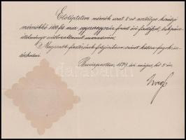 1889 Baross Gábor (1848-1892) közmunka és közlekedésügyi miniszter autográf aláírása mérnöknek szóló...