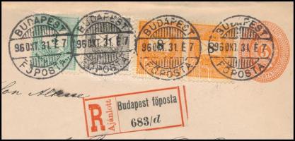 1896 Ajánlott 5kr díjjegyes levél Színesszámú 3kr és Feketeszámú 1kr, 3 x 5kr és 2 x 8kr kiegészítés...