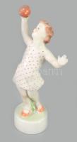 Zsolnay labdázó lányka, Kézzel festett, jelzett, hibátlan 14,5 cm