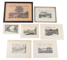 6 db rézkarc, német művészektől nagyrészt, részben keretben 33x27 cm ig