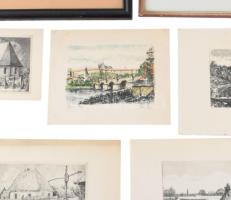 6 db rézkarc, német művészektől nagyrészt, részben keretben 33x27 cm ig
