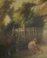 Ács Ágoston (1889-1947): Élet az udvaron. Olaj, vászon, jelezve jobbra lent. Dekoratív, kissé sérült...