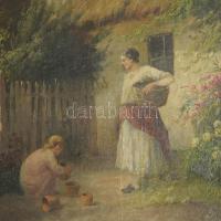 Ács Ágoston (1889-1947): Élet az udvaron. Olaj, vászon, jelezve jobbra lent. Dekoratív, kissé sérült...