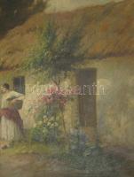 Ács Ágoston (1889-1947): Élet az udvaron. Olaj, vászon, jelezve jobbra lent. Dekoratív, kissé sérült...