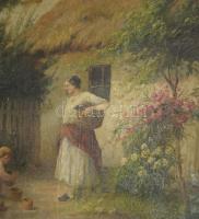 Ács Ágoston (1889-1947): Élet az udvaron. Olaj, vászon, jelezve jobbra lent. Dekoratív, kissé sérült...