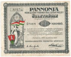 1920. Budapest "Pannonia Keresztény Fogyasztási Szövetkezet" üzletrésze teljesen befizetet...