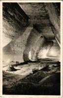 1943 Désakna, Ocna Dejului; sóbánya belseje, bányavasút, belső bányászokkal / salt mine, industrial ...