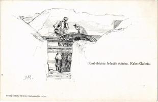 Kelet-Galícia, bombabiztos fedezék építése. Hornyánszky Miklós tüzérzászlós rajza / WWI K.u.K. milit...