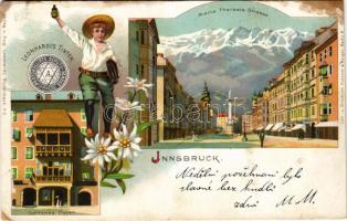 1900 Innsbruck (Tirol), Maria Theresia-Strasse, Goldenes Dachl. Leonhardi's Tinten. Verlag v. A...