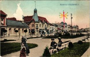 1912 Marosvásárhely, Targu Mures; utca, üzletek. Révész Béla kiadása / street view, shops (felületi ...