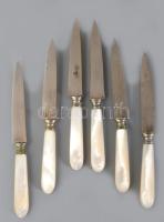 cca 1940, 6 darabos gyöngyház nyelű gyümölcskés, h: 16 cm