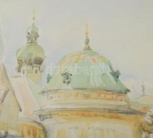 Olvashatatlan jelzéssel (Inge Pohl): Innsbrucki részlet. Akvarell, papír. Üvegezett, dekoratív, kiss...