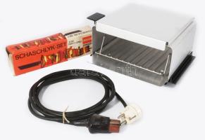 Csehszlovák retro minigrill, vezetékével hozzá saslik szett dobozában