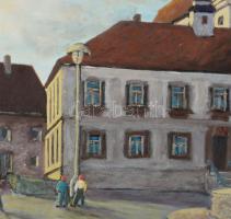 Olvashatatlan jelzéssel (XX. sz. vége): Városrészlet (Németország vagy Ausztria?). Olaj, farost. Fak...