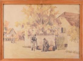 Z Zalán E jelzéssel (XX. sz.): Kinn, padon. Akvarell, papír. Üvegezett fakeretben, 33×50 cm