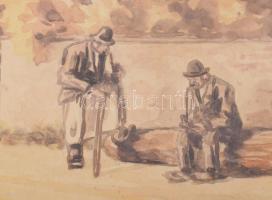 Z Zalán E jelzéssel (XX. sz.): Kinn, padon. Akvarell, papír. Üvegezett fakeretben, 33×50 cm