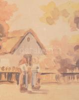 Z Zalán E jelzéssel (XX. sz.): Kinn, padon. Akvarell, papír. Üvegezett fakeretben, 33×50 cm