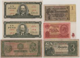 Vegyes, 6db-os külföldi bankjegytétel, benne Német Harmadik Birodalom, Kuba, Peru, Szovjetunió T:F,V...