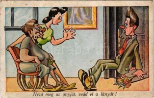 Nézd meg az anyját, vedd el a lányát! / Hungarian humour art postcard (fl)
