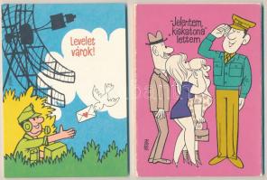 Jelentem kiskatona lettem - 12 db modern katonai humor képeslap sorozat saját tokjában, rajzolta Pus...