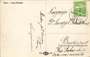 1913 Fiume, Rijeka; Piazza Elisabetta / Erzsébet tér, villamos, Café Adria kávéház / square, tram, c...