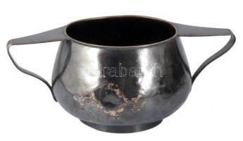 Hacker ezüstözött kétfüles edény, jelzett, 24x9 cm