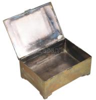 Szecessziós réz ékszeres doboz, zománcozott mintával, jelzett, 10,5x15 cm