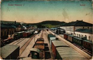 Ceská Trebová, Böhmisch Trübau; Nádrazí / railway station, locomotive, trains (EB)
