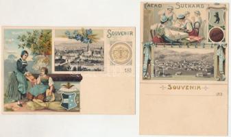 2 db RÉGI Suchard csokoládé litho reklám képeslap / 2 pre-1945 Suchard chocolate litho advertisement...
