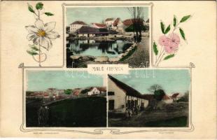 Chysky, Malá Chyska; multi-view postcard. Art Nouveau, floral (EK)