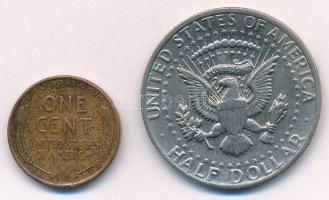 Amerikai Egyesült Államok 1929. 1c bronz "Lincoln" + 1973. 1/2$ Cu-Ni "Kennedy" ...