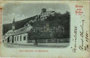 1900 Baden bei Wien, Ruine Rauhenstein und Helenenkirche / castle ruins, church. Verlag Ferd. Mohr (...
