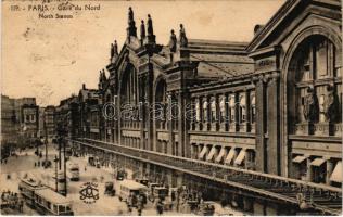 1926 Paris, Gare du Nord / railway station, trams, automobiles (glue marks)